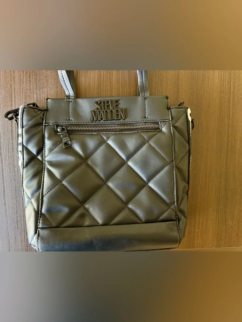 Steve Madden Black Quilted Tote with Front Zip